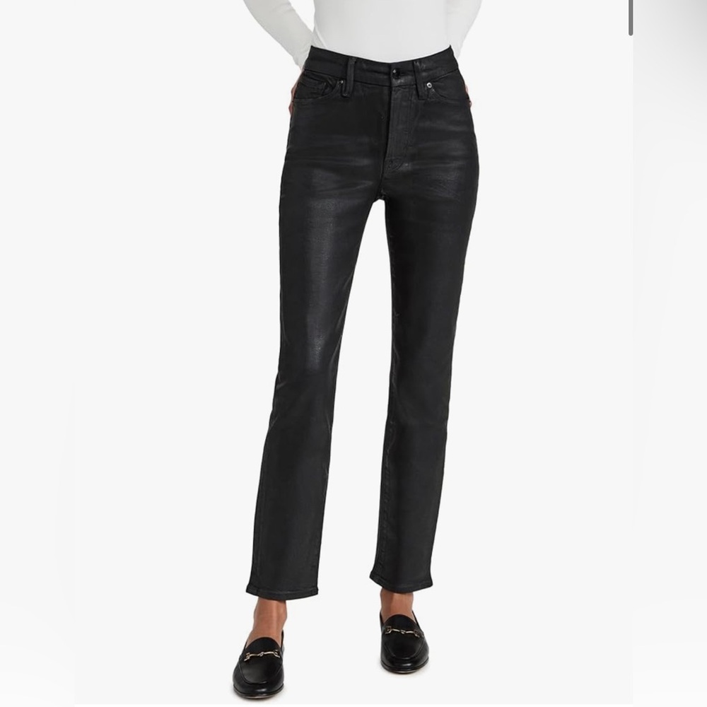Good American Straight Leg Coated High Rise Jeans - Black